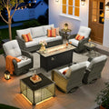 Grey 9-Piece Patio Wicker Set with Swivel Rocking Chairs - Outdoor