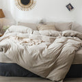 Washed Cotton Duvet Cover Set - Heathered Tannish Linen Grey Alaska
