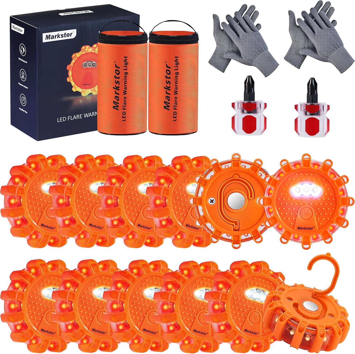 12 Pack LED Road Flares Emergency Lights for Safety and Visibility