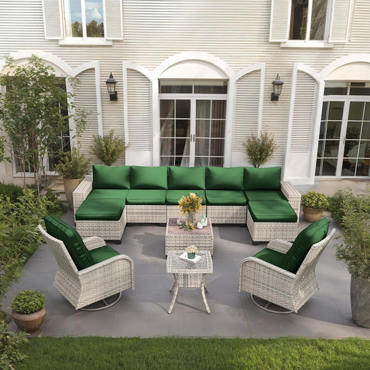 11-Piece Outdoor Patio Furniture Set with Swivel Rocking Chair