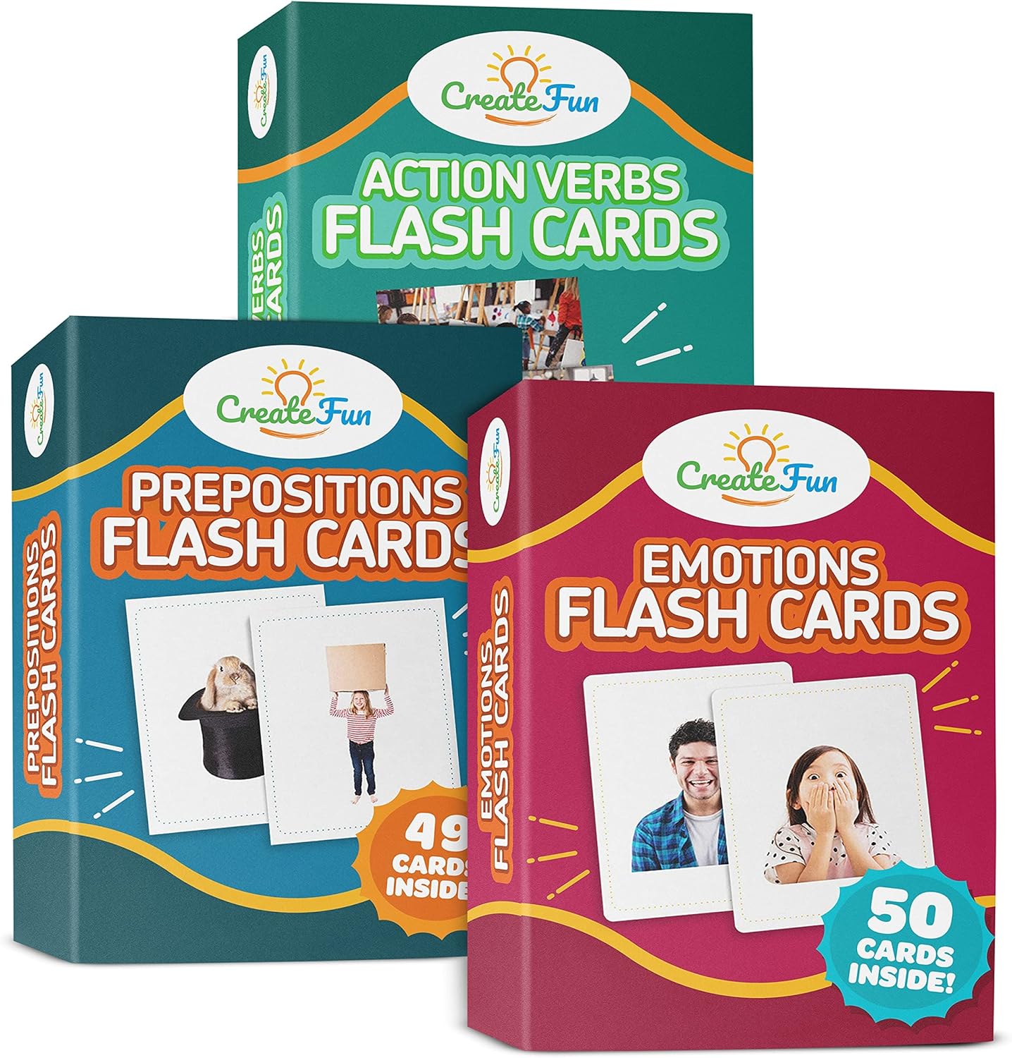 149 Prepositions, Emotions & Action Verbs Flash Cards Set Review