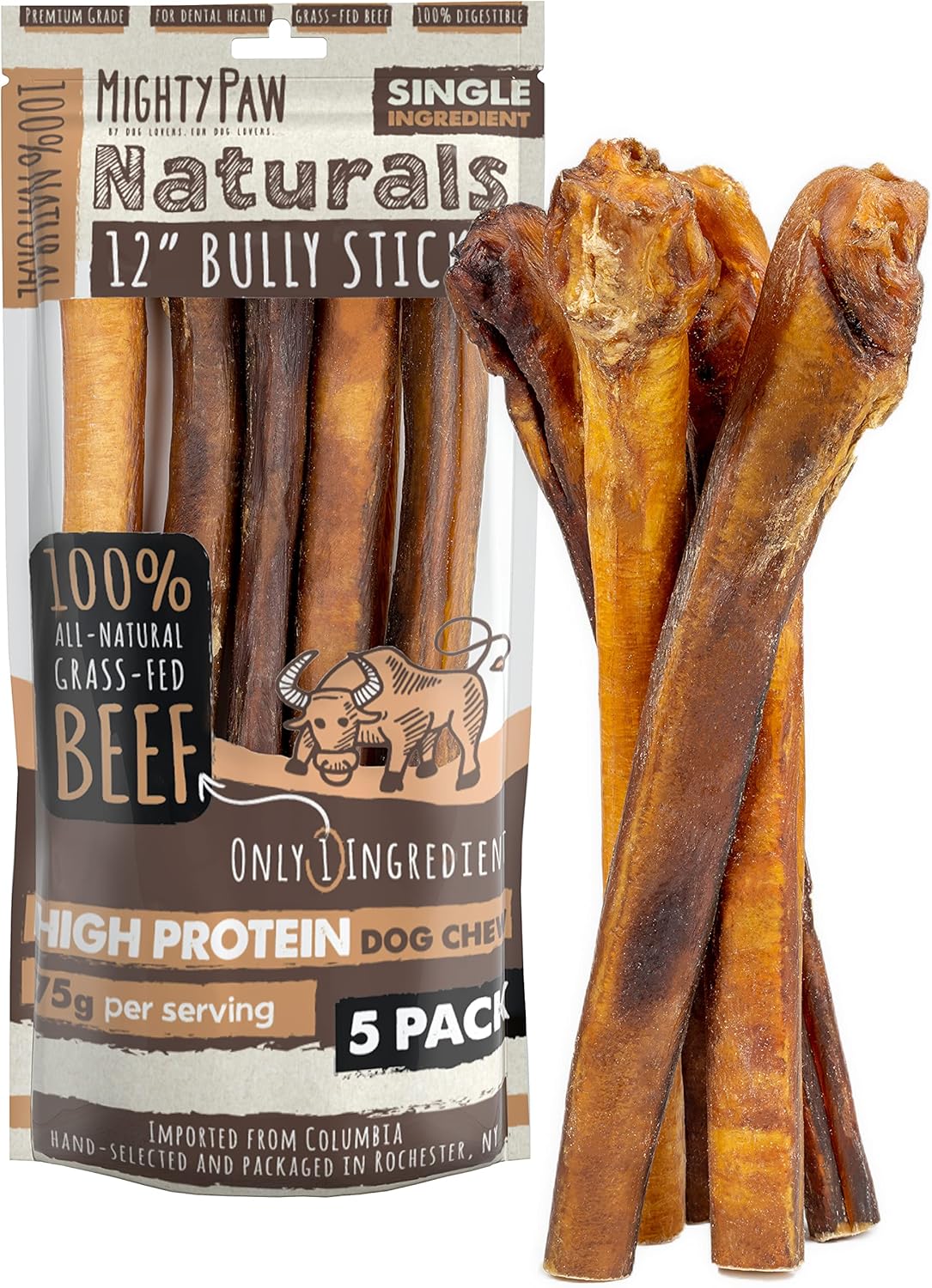 Mighty Paw Naturals Bully Sticks - All-Natural Dog Chews