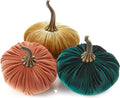 Velvet 6.25 in Pumpkins Set of 3 - Emerald Accent Fall Decor