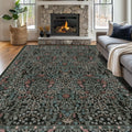 8x10 Washable Area Rug Dark Green - Stain Resistant Vintage Floral