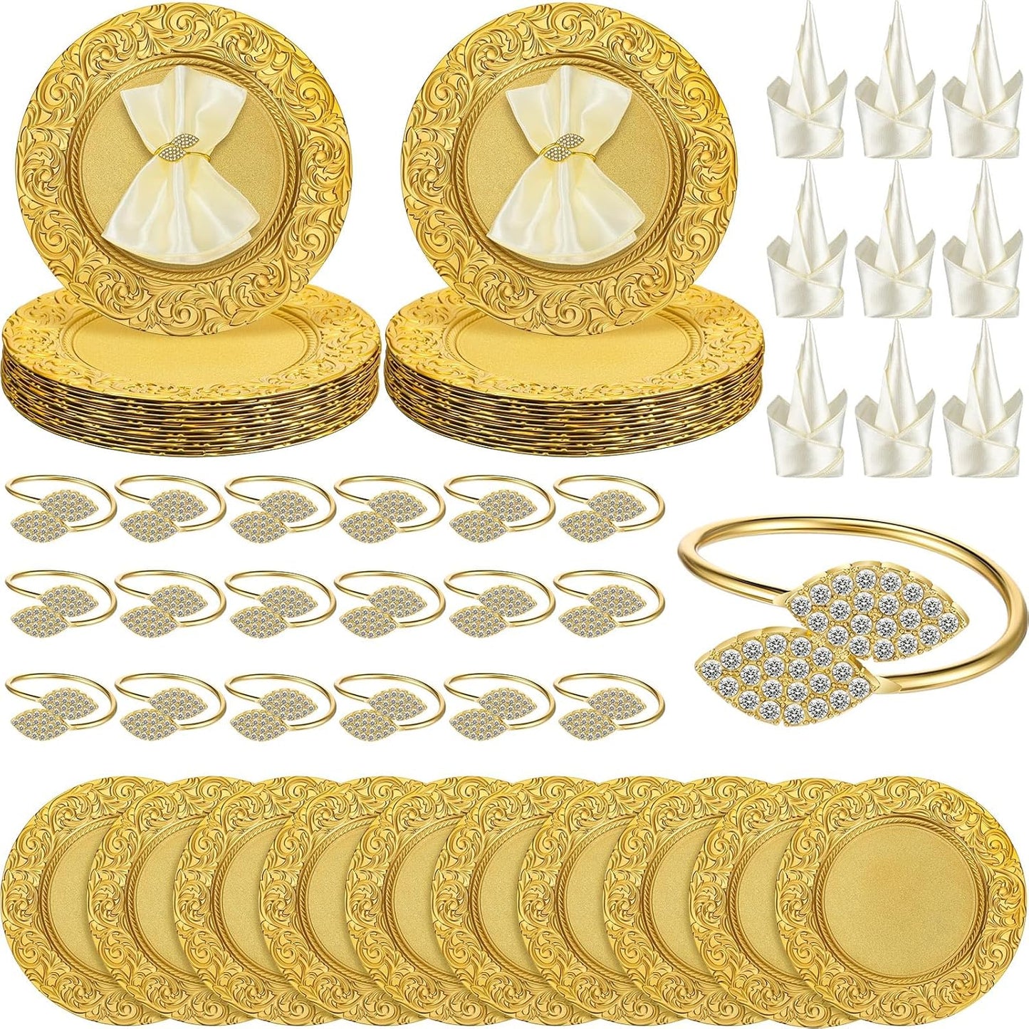 Elegant Gold Plate Chargers Set | 72 Pcs for Dinner Party