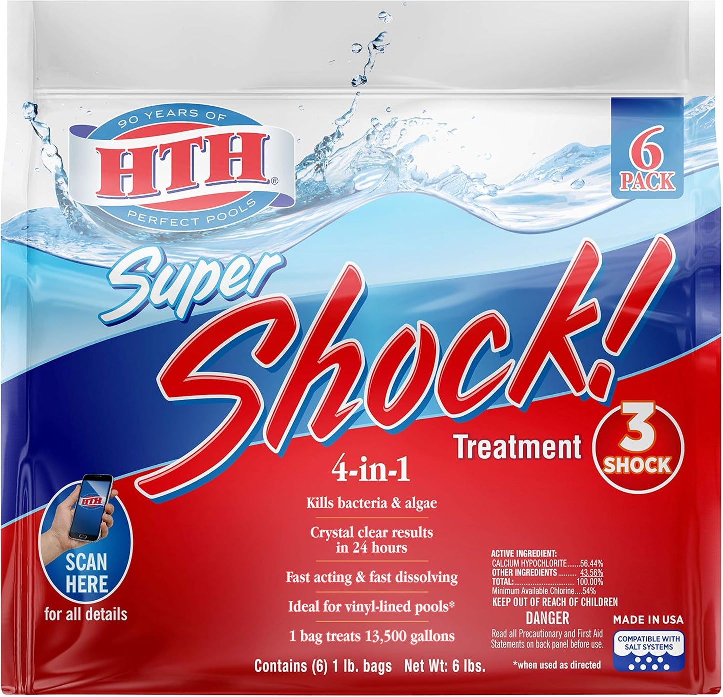 HTH Super Shock Treatment for Swimming Pools - 1 lb Pack of 6