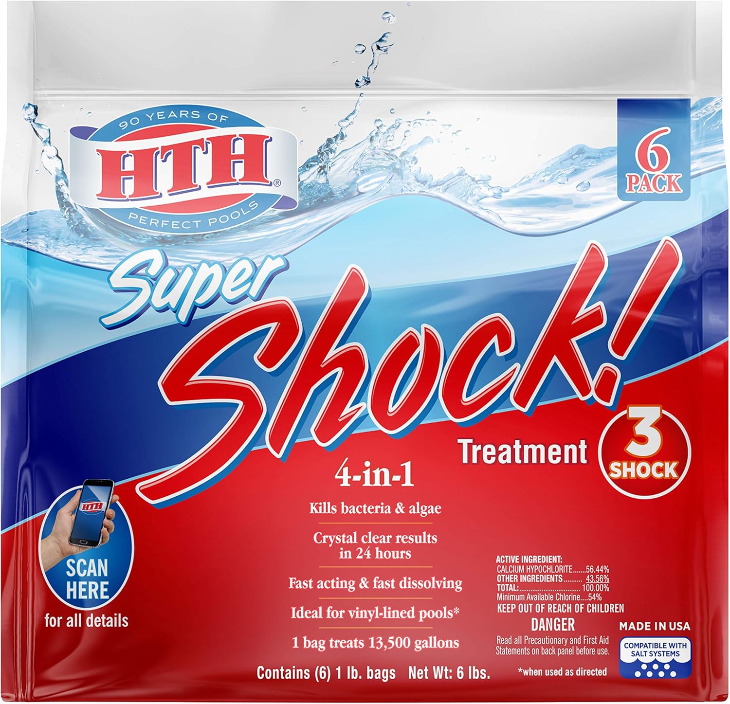 HTH Super Shock Treatment for Swimming Pools - 1 lb Pack of 6