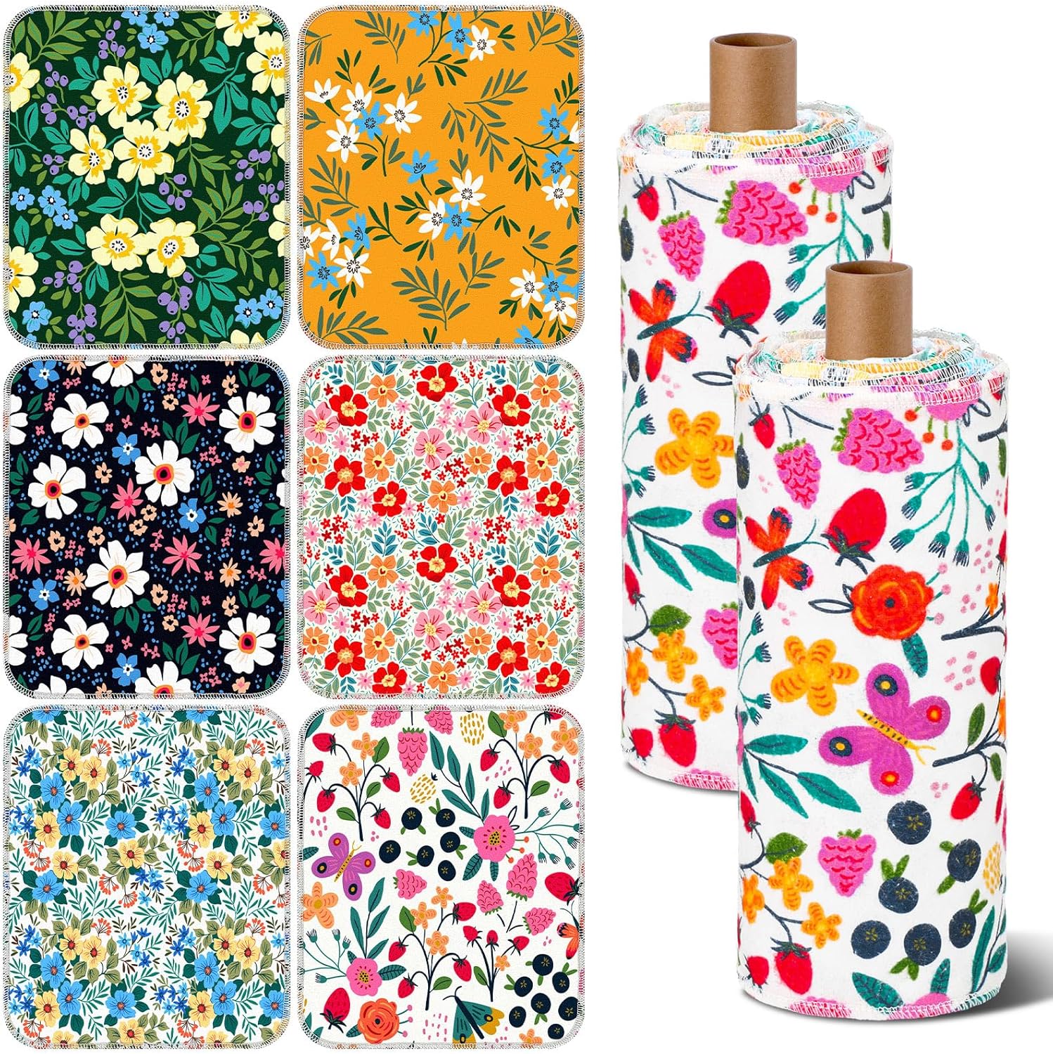 Reusable Paper Towels for Kitchen - 60 Pcs Floral Design