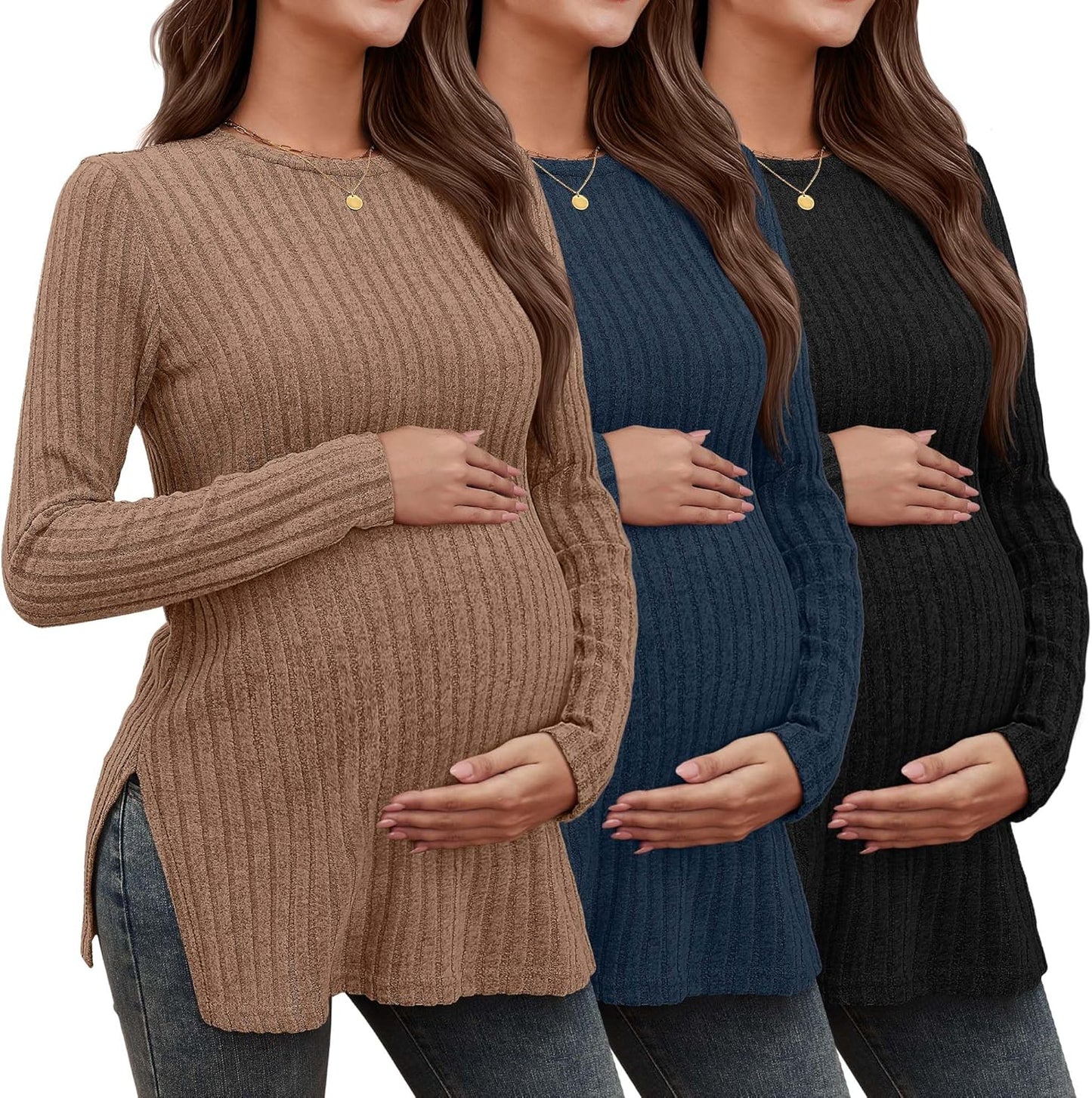 3 Pack Women's Maternity Shirts for Stylish Pregnancy Wear