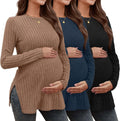 3 Pack Women's Maternity Ribbed Long Sleeve Tunic Tops - Split Side