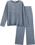 Ekouaer Womens Ribbed Knit Lounge Set - Cozy Stretchy Two-Piece Pajama