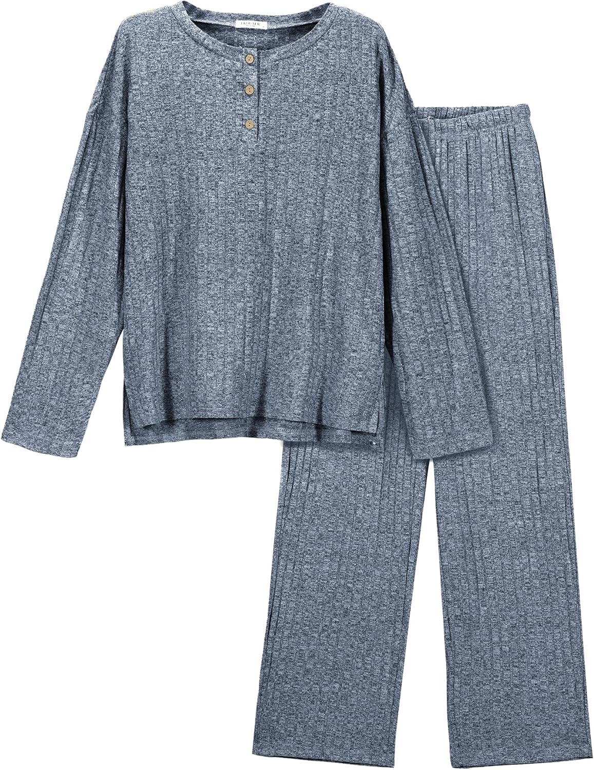Ekouaer Womens Ribbed Knit Lounge Set for Cozy Sleepwear