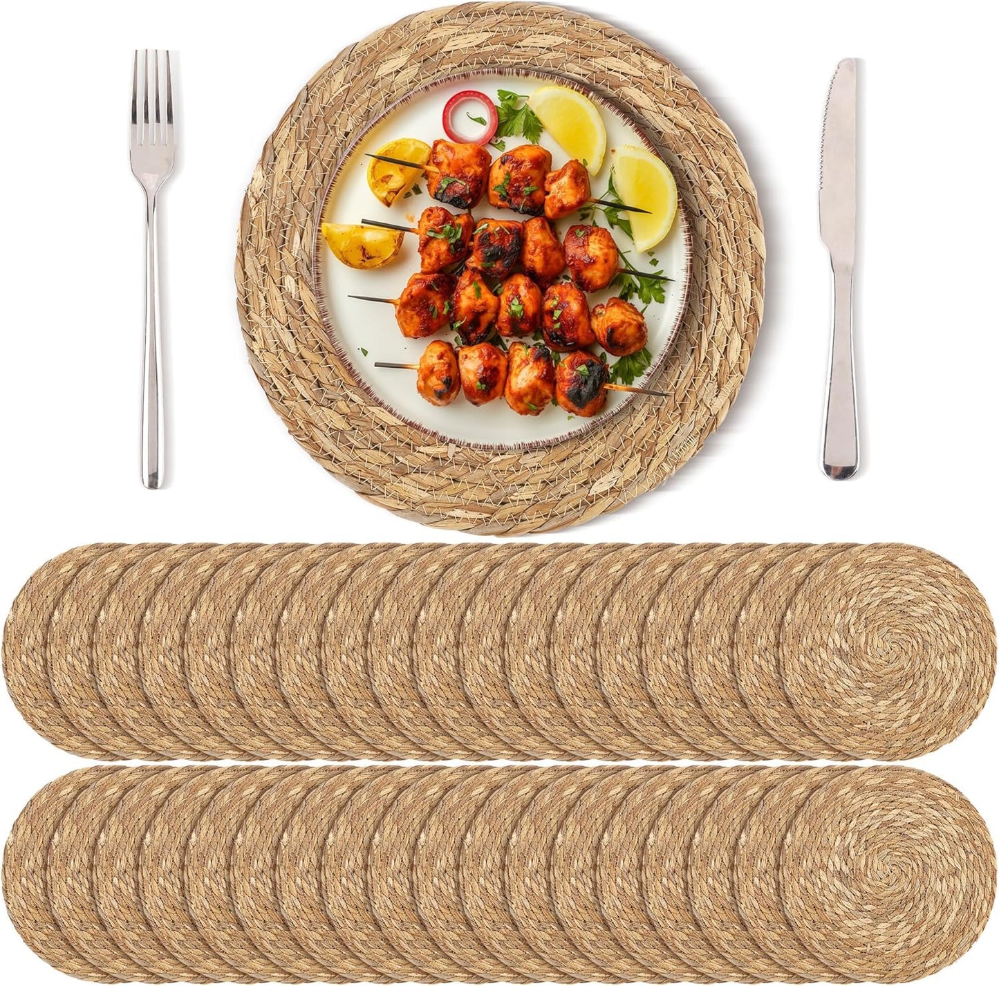 Set of 36 Round Woven Placemats for Stylish Dining Decor