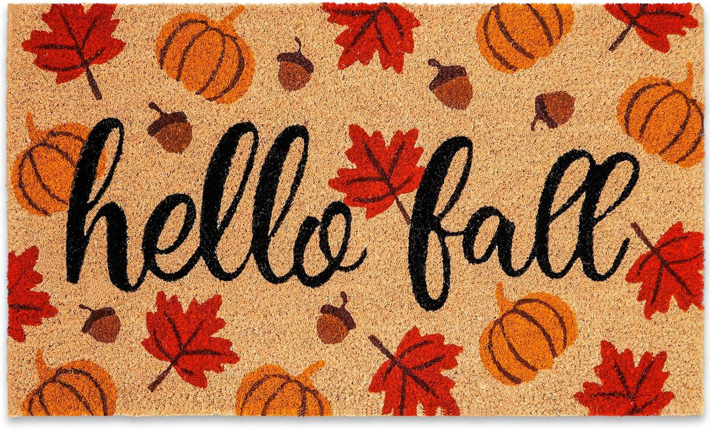 Fall Natural Coir Door Mat with Maple Leaf Pumpkin Design