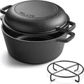 Velaze Cast Iron Dutch Oven Pot with Skillet Lid - 2-in-1 5QT