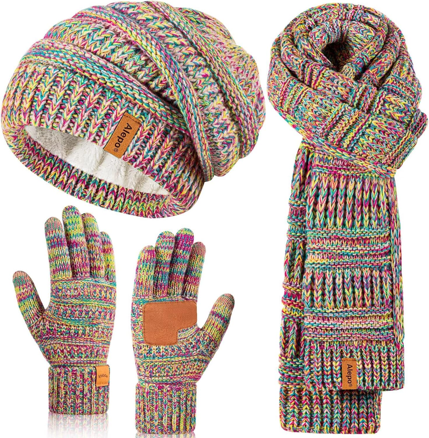 Winter Beanie Hat Scarf Gloves Set for Women - Warm 3 in 1