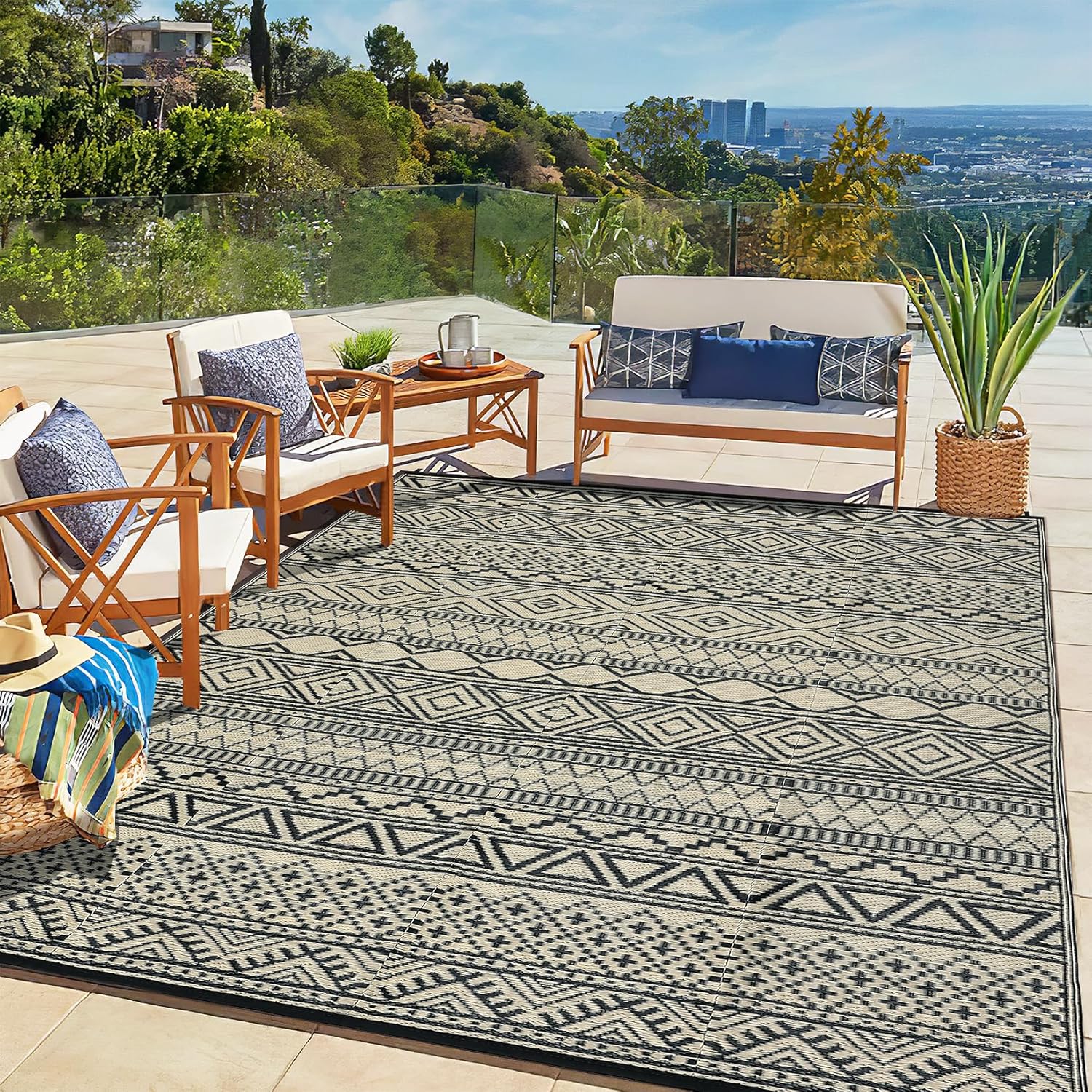GlowSol 9x12 Outdoor Rug Waterproof Carpet for Easy Cleaning