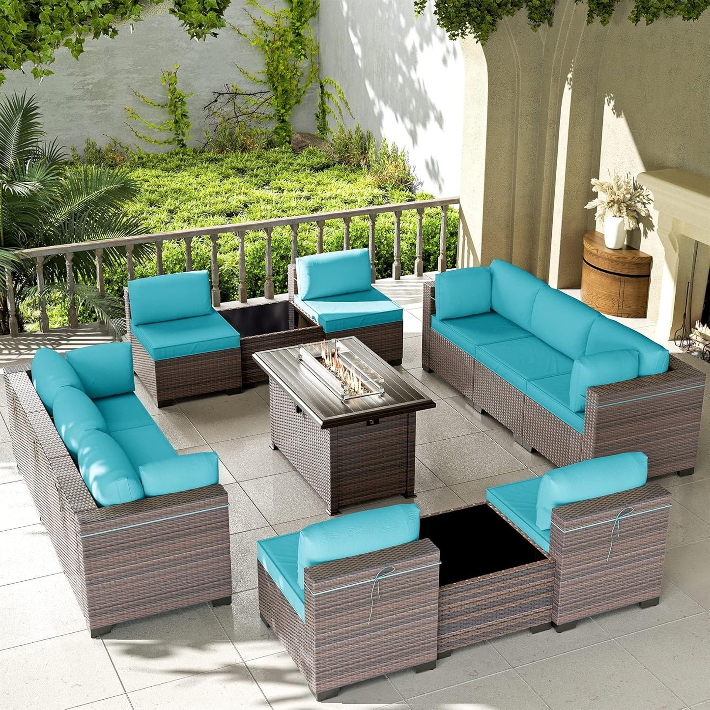 Kullavik 13PCS Outdoor Patio Furniture Set with Fire Pit Table
