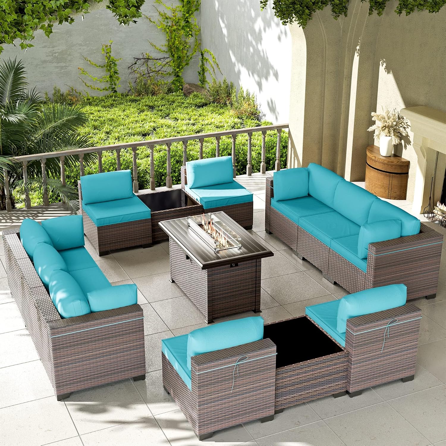 Kullavik 13PCS Outdoor Patio Furniture Set with Fire Pit Table