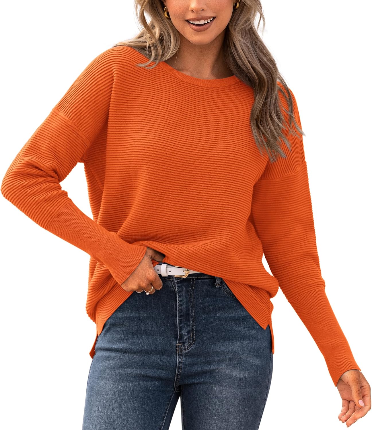 BTFBM Fall Sweaters for Women - Cozy Casual Long Sleeve Tops