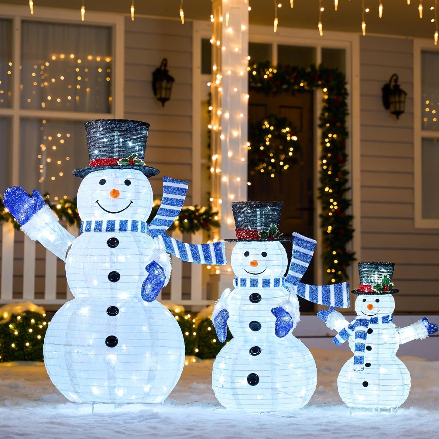 3D Christmas Collapsible Snowman Yard Light Set for Holiday Decor