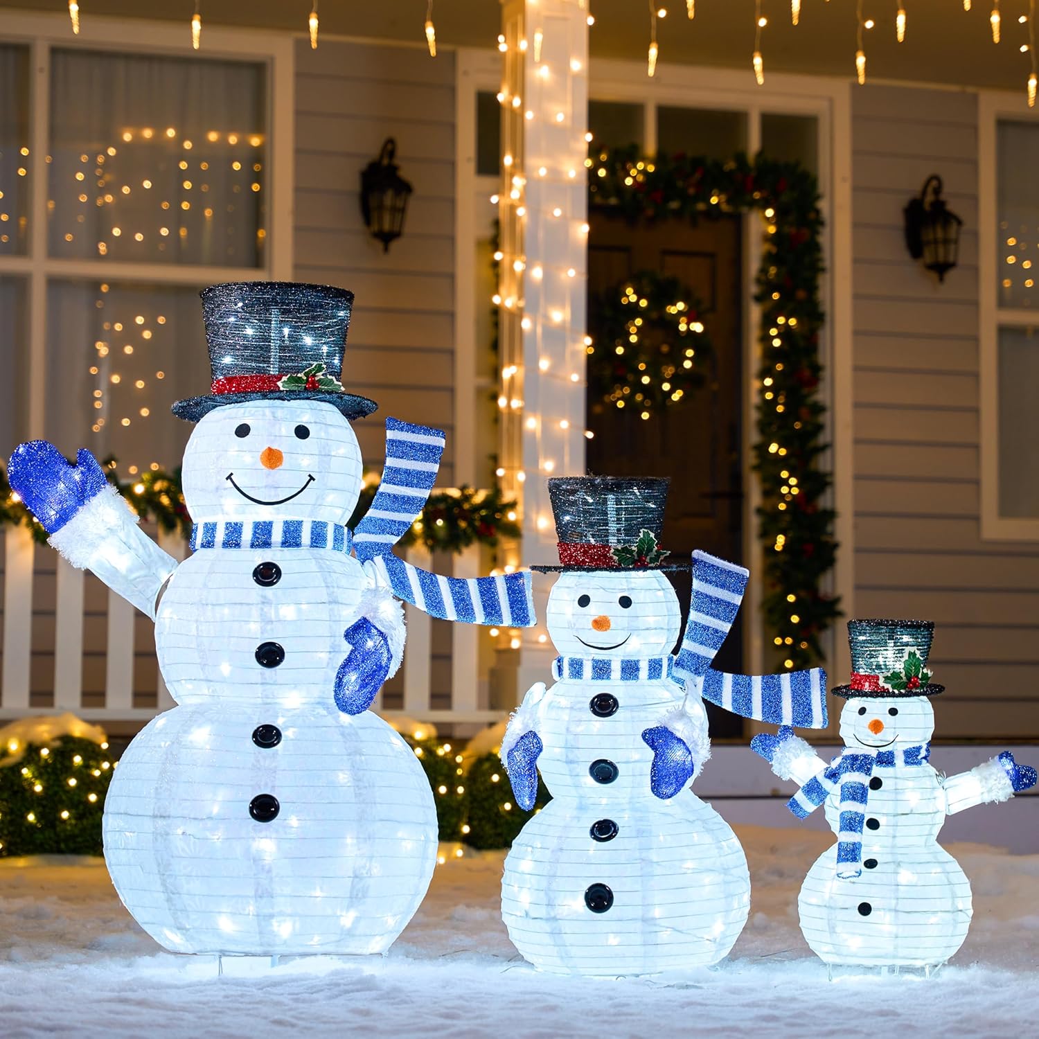 3D Christmas Collapsible Snowman Yard Light Set for Holiday Decor