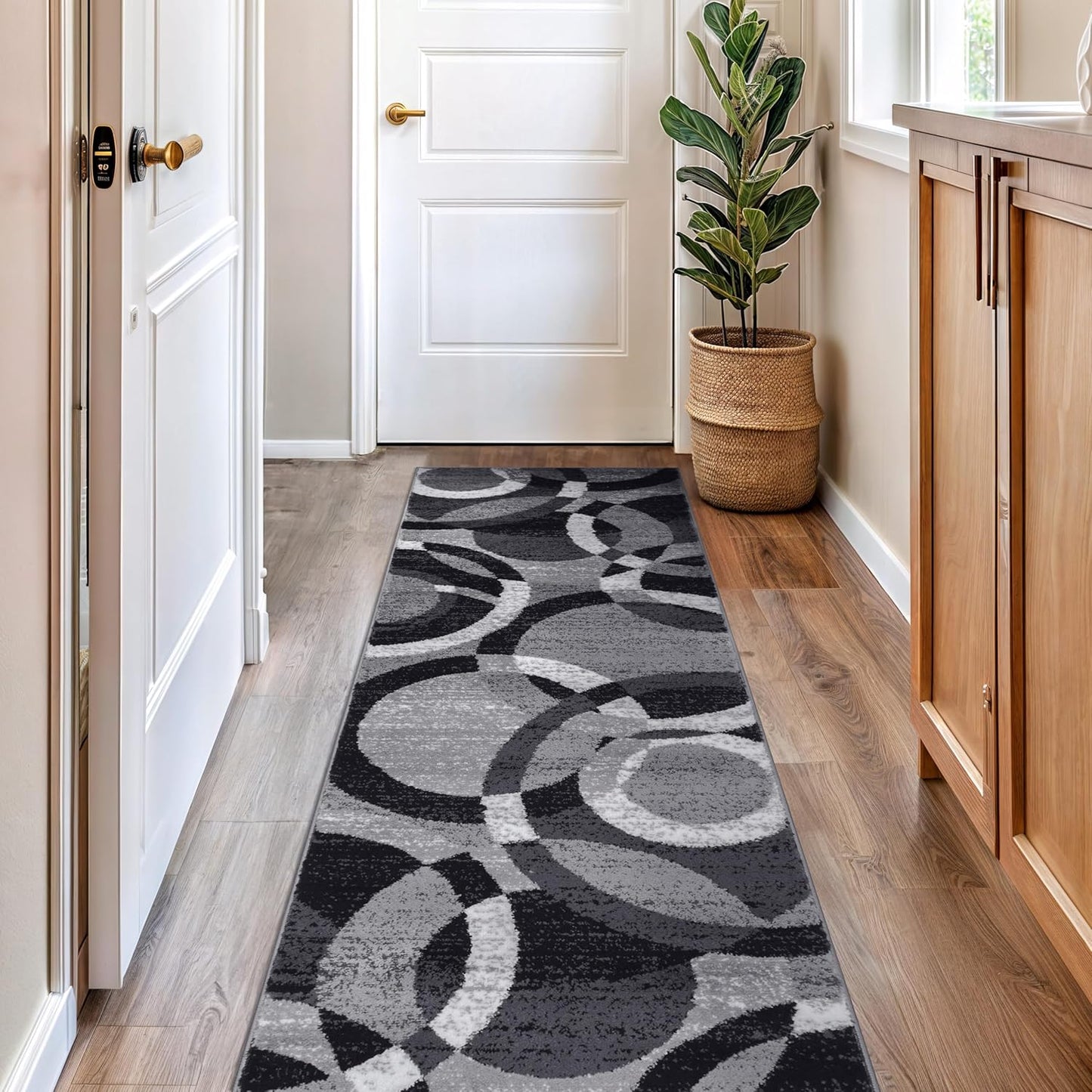 Rugshop Contemporary Abstract Circles Runner Rug for High Traffic