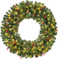 36in Pre-Lit Christmas Wreath with Berries & Pinecones - Large Holiday