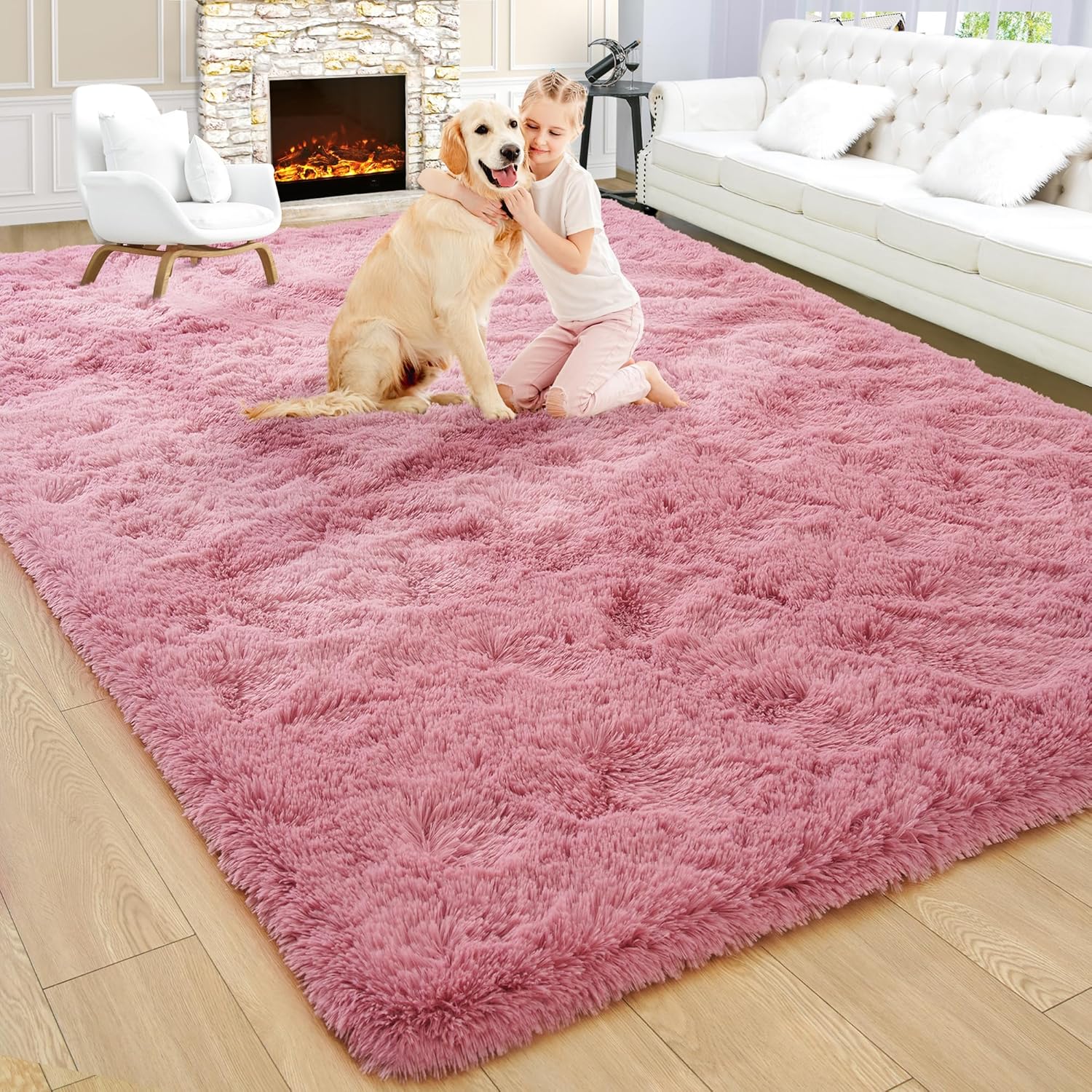 Noahas Fluffy 5x8 Blush Rugs for Bedroom and Living Room Decor