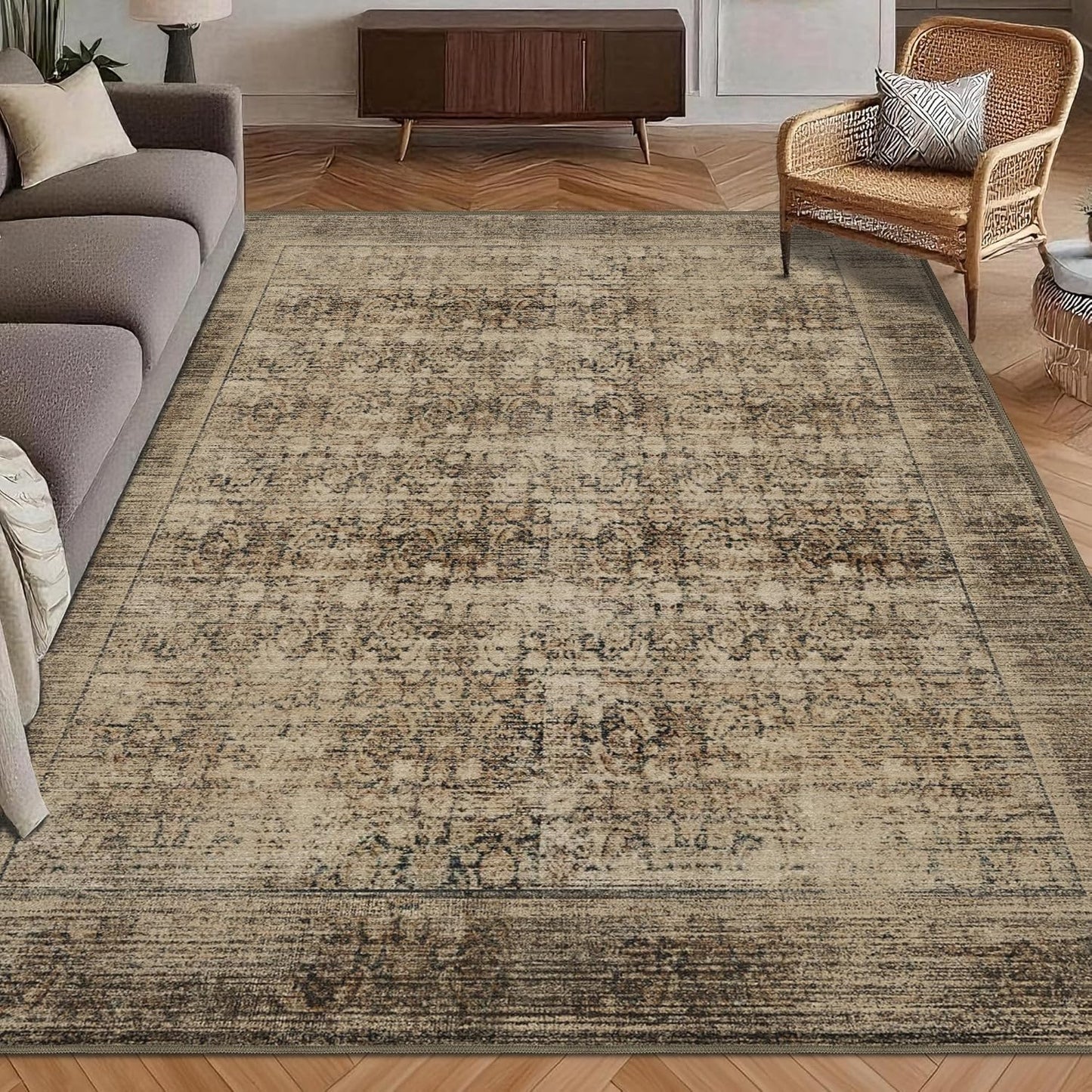Washable Area Rug 8ft x 10ft Vintage Traditional Persian Mat