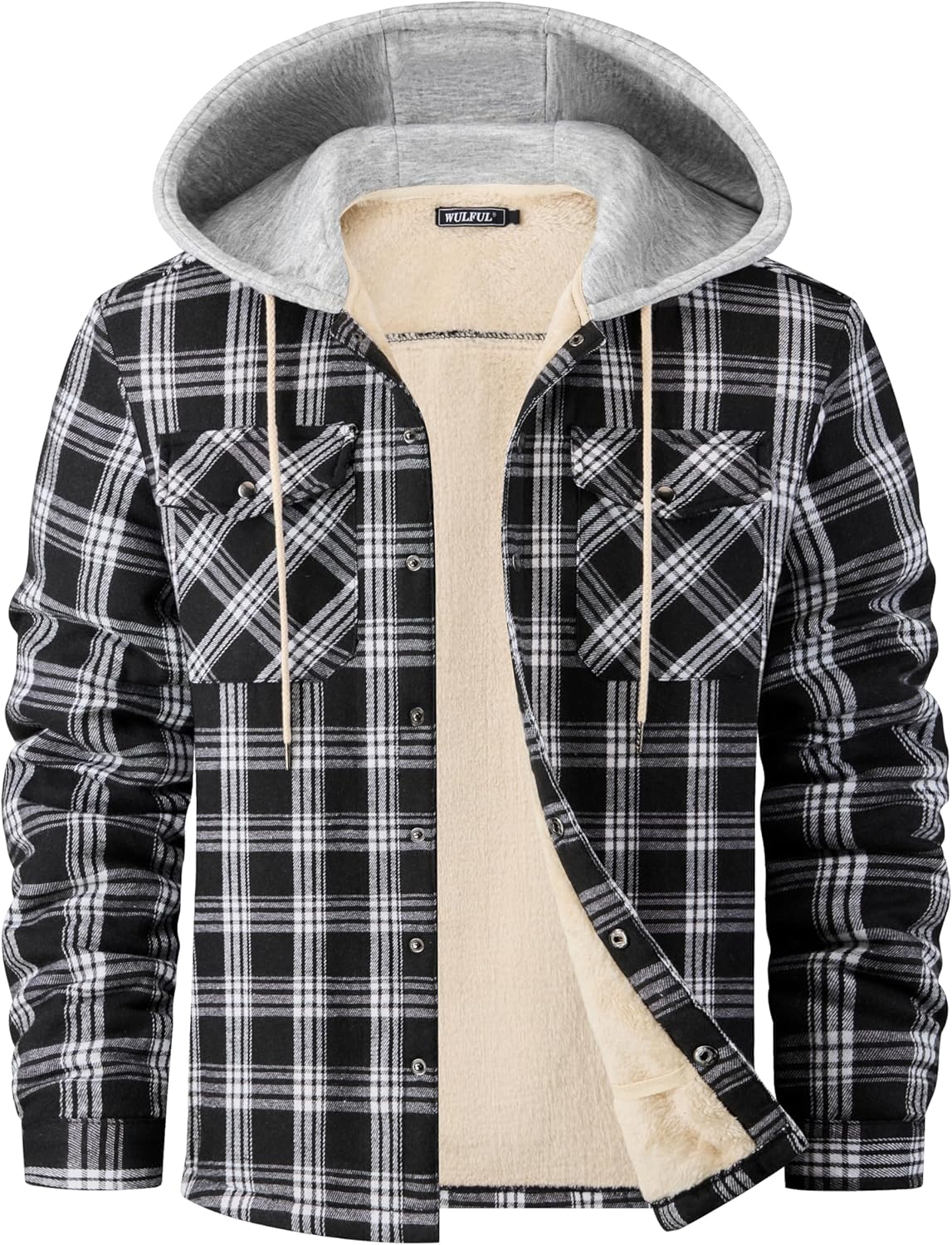 WULFUL Men's Flannel Plaid Shirt Jacket for Winter Warmth