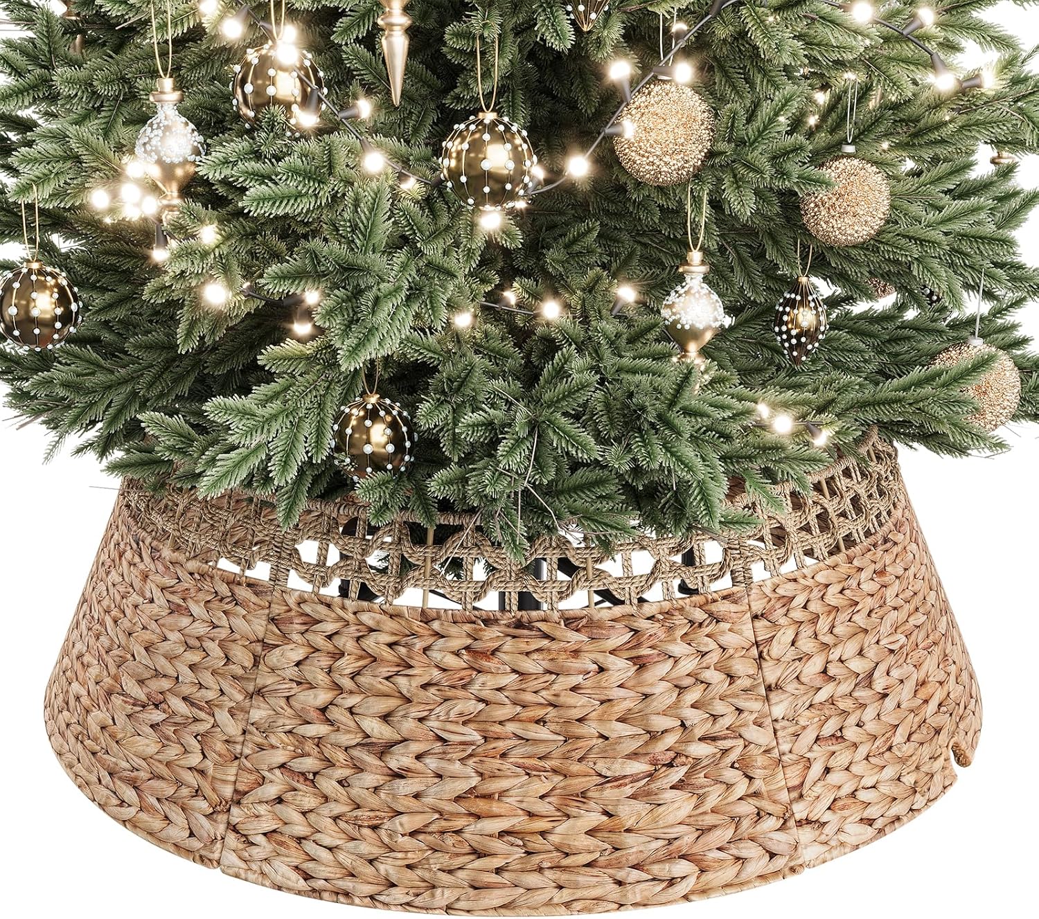 Stylish 33 Inch Woven Rattan Christmas Tree Collar for Decor
