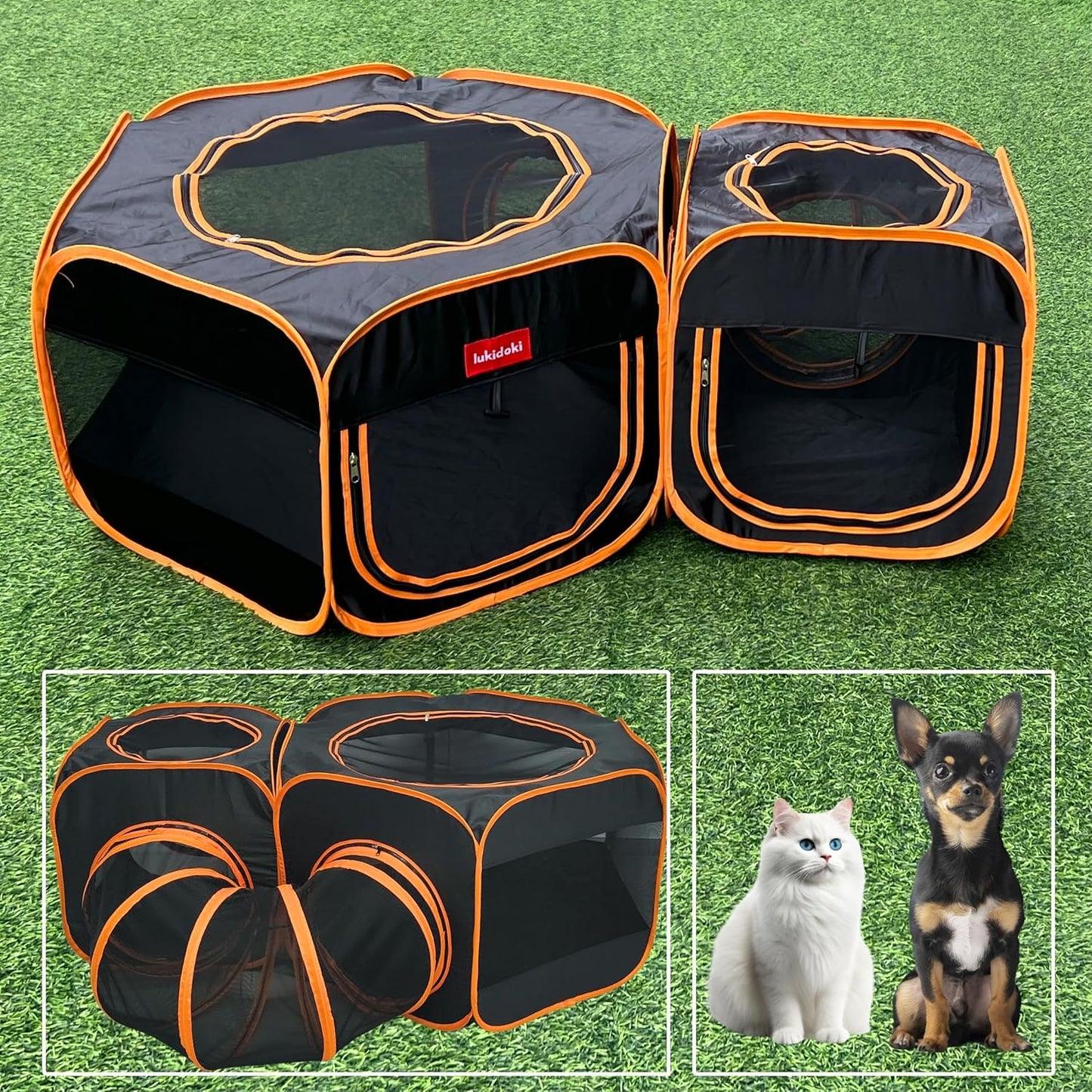 Portable Cat Playpen 2-Room with Tunnel for Indoor Outdoor Fun