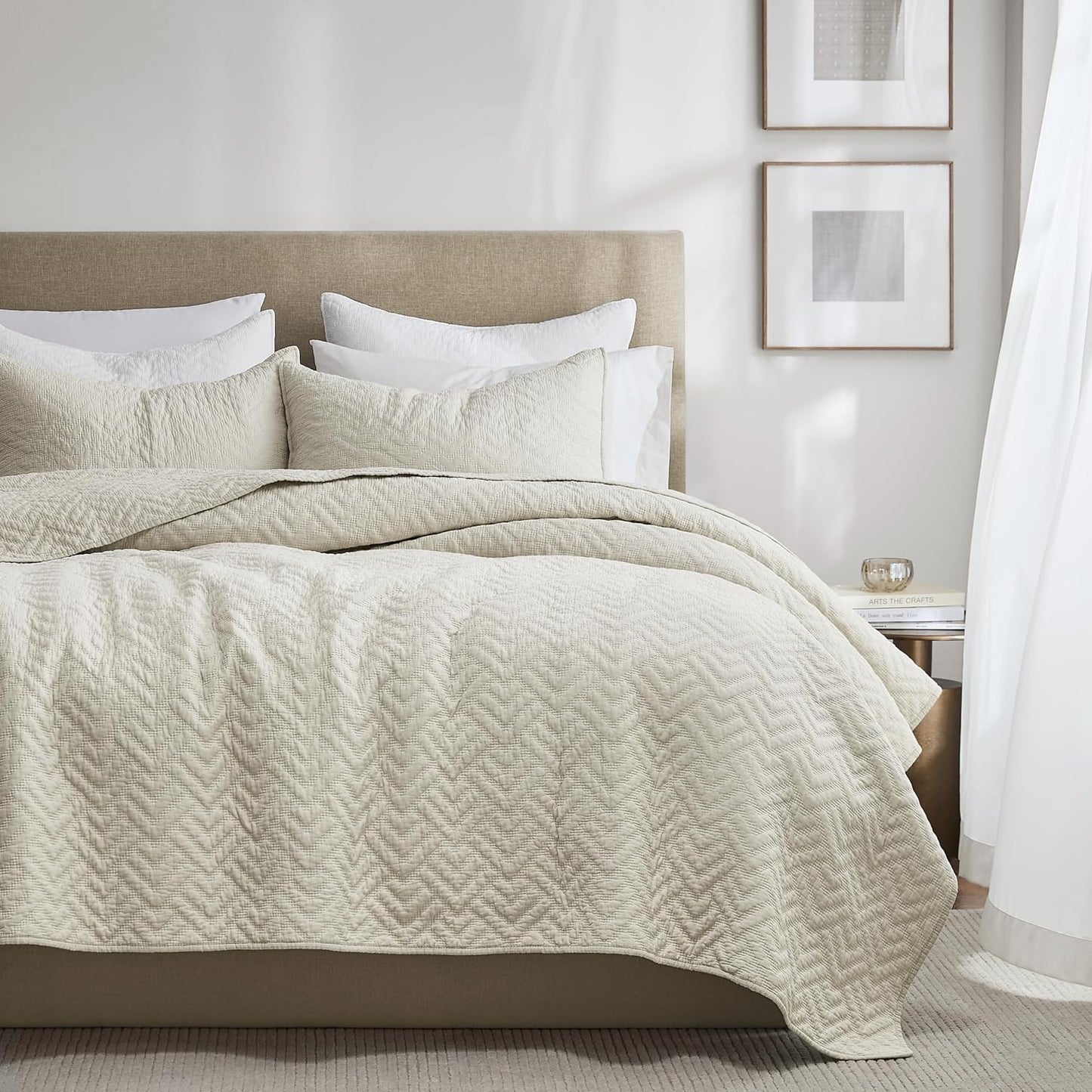 Palassio Beige 100% Cotton Quilt Queen Size Bedding Set