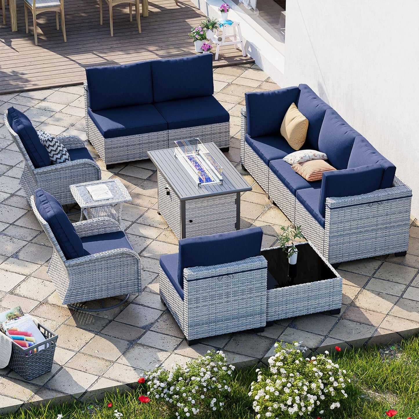 11-Piece Outdoor Patio Furniture Set with Fire Pit Table