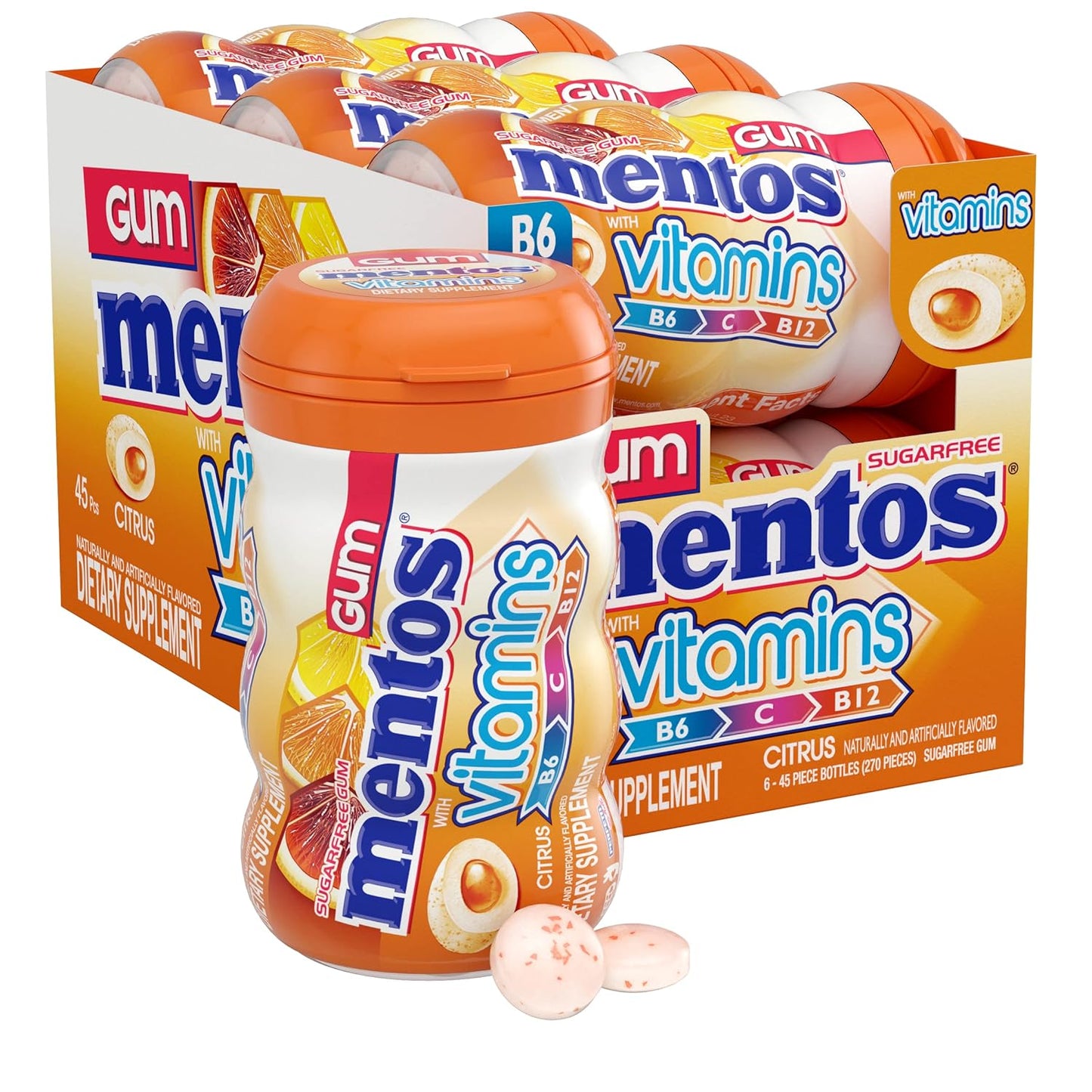 Mentos Gum with Vitamins: Sugar Free Citrus Flavor Pack