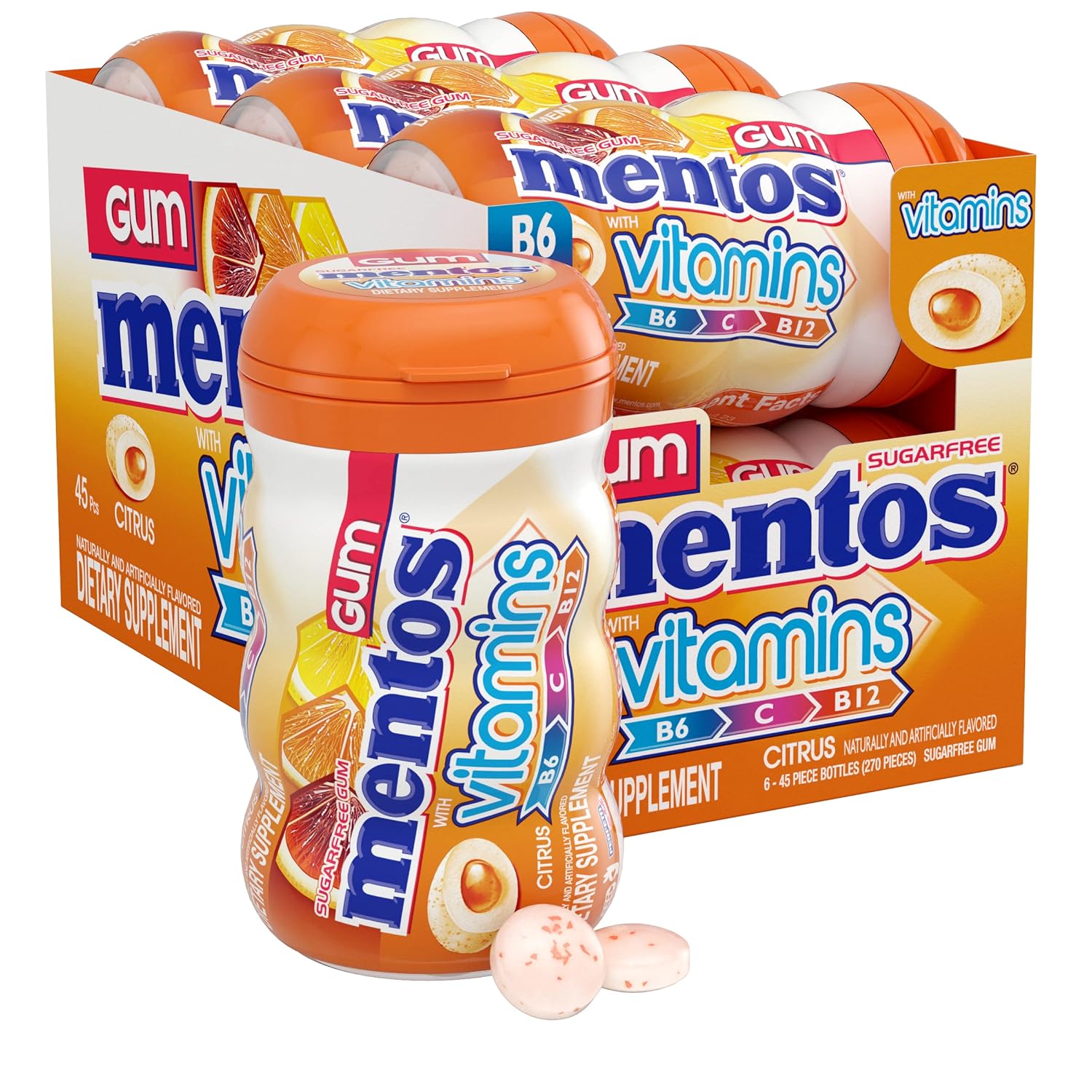 Mentos Gum with Vitamins: Sugar Free Citrus Flavor Pack