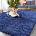 OLANLY Machine Washable Area Rug 4x5.9 ft - Soft Fluffy Shaggy Navy