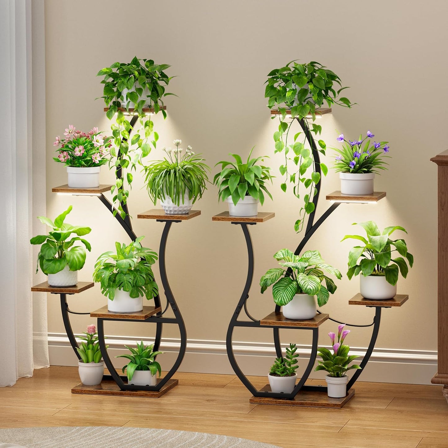 CODACE Plant Stand Indoor with Grow Lights - Elegant Swan Design