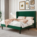 Velvet Wingback Queen Bed Frame with Vertical Channel Tufted Headboard