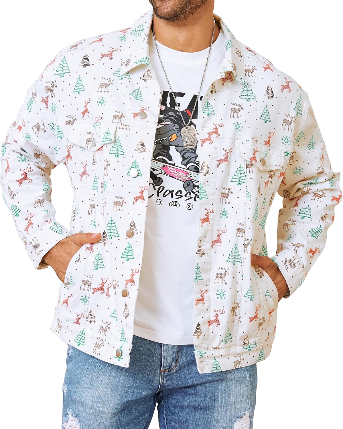 Christmas Deer Denim Jacket for Men - Stylish Trucker Coat