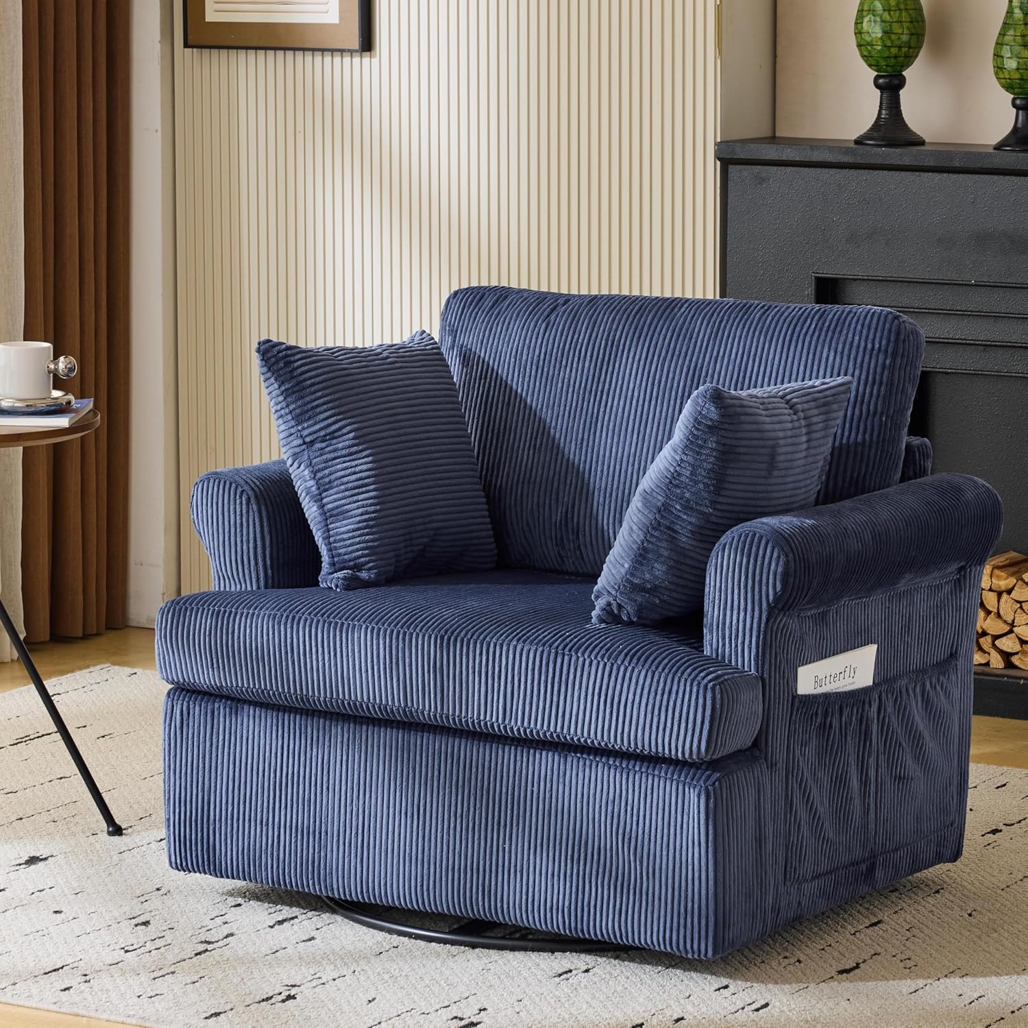 Cozy Swivel Chair w/ Pillows, 39'' Wide, Blue - GODECOR