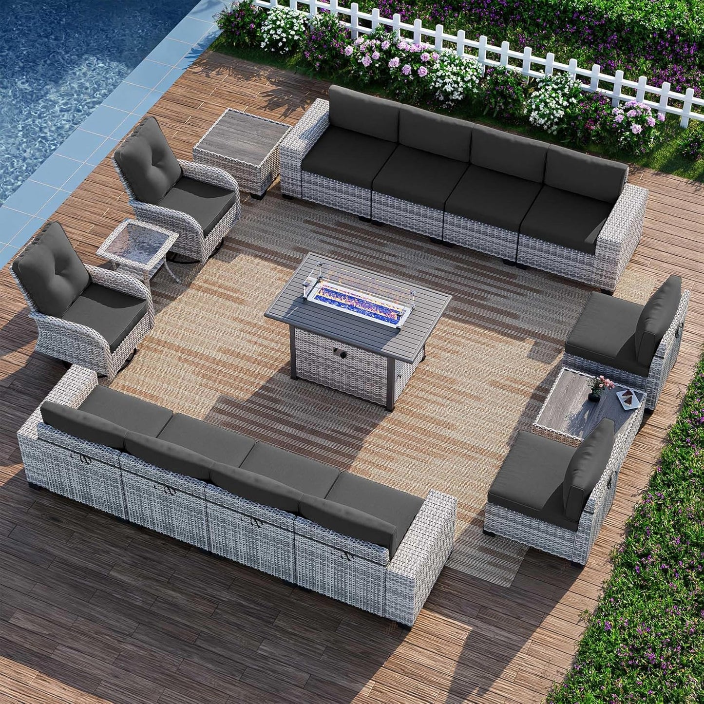16-Piece Outdoor Patio Furniture Set with Fire Pit Table