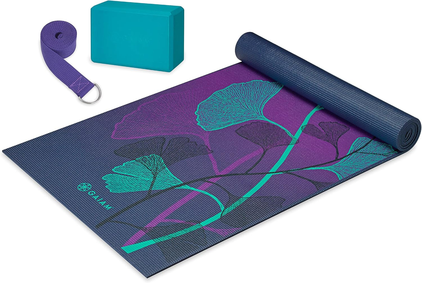 Gaiam Yoga Starter Kit - Non-Slip Mat, Block, Strap