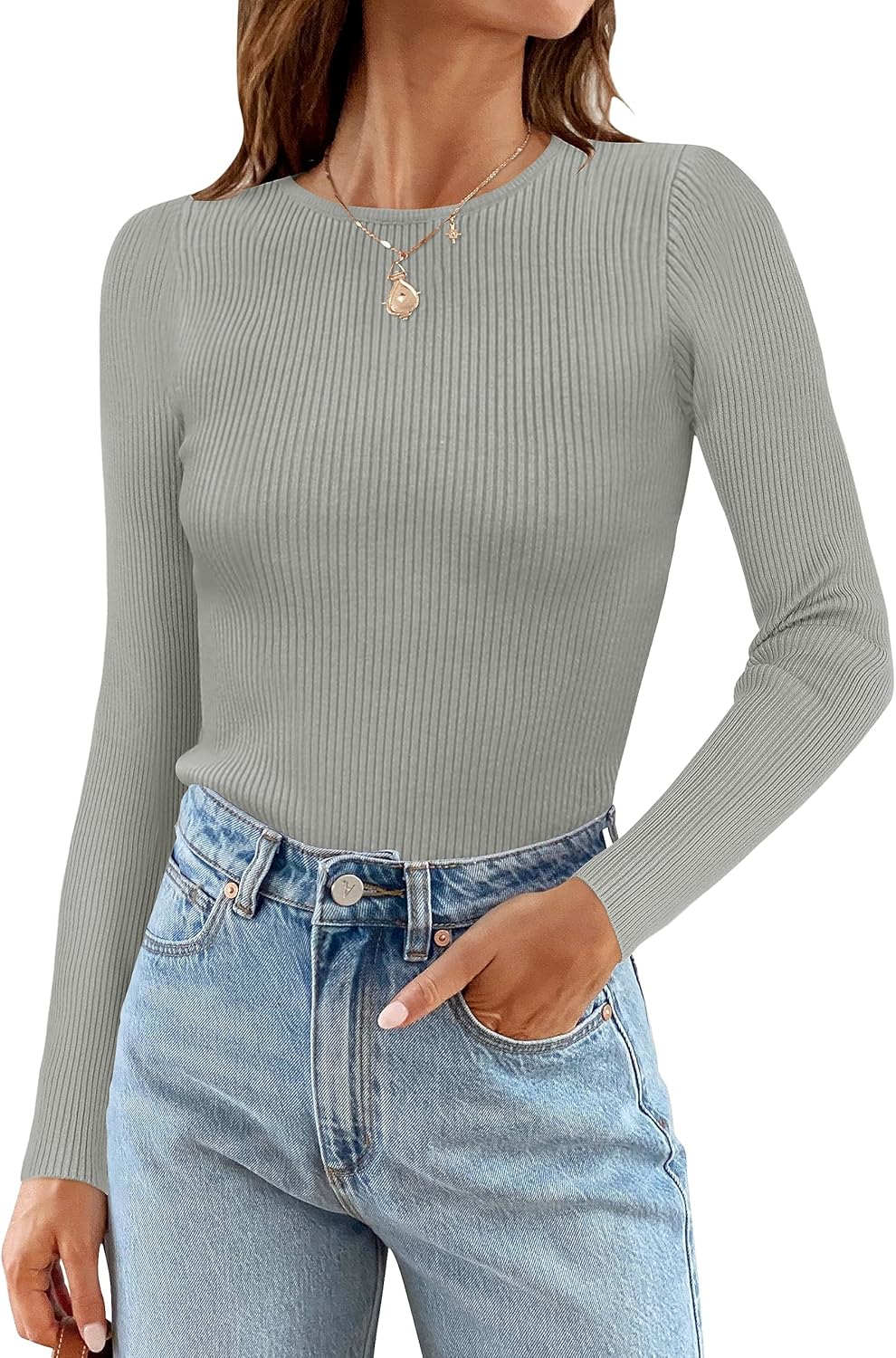 ZESICA Women's Long Sleeve Crewneck Casual Basic Tee Tops