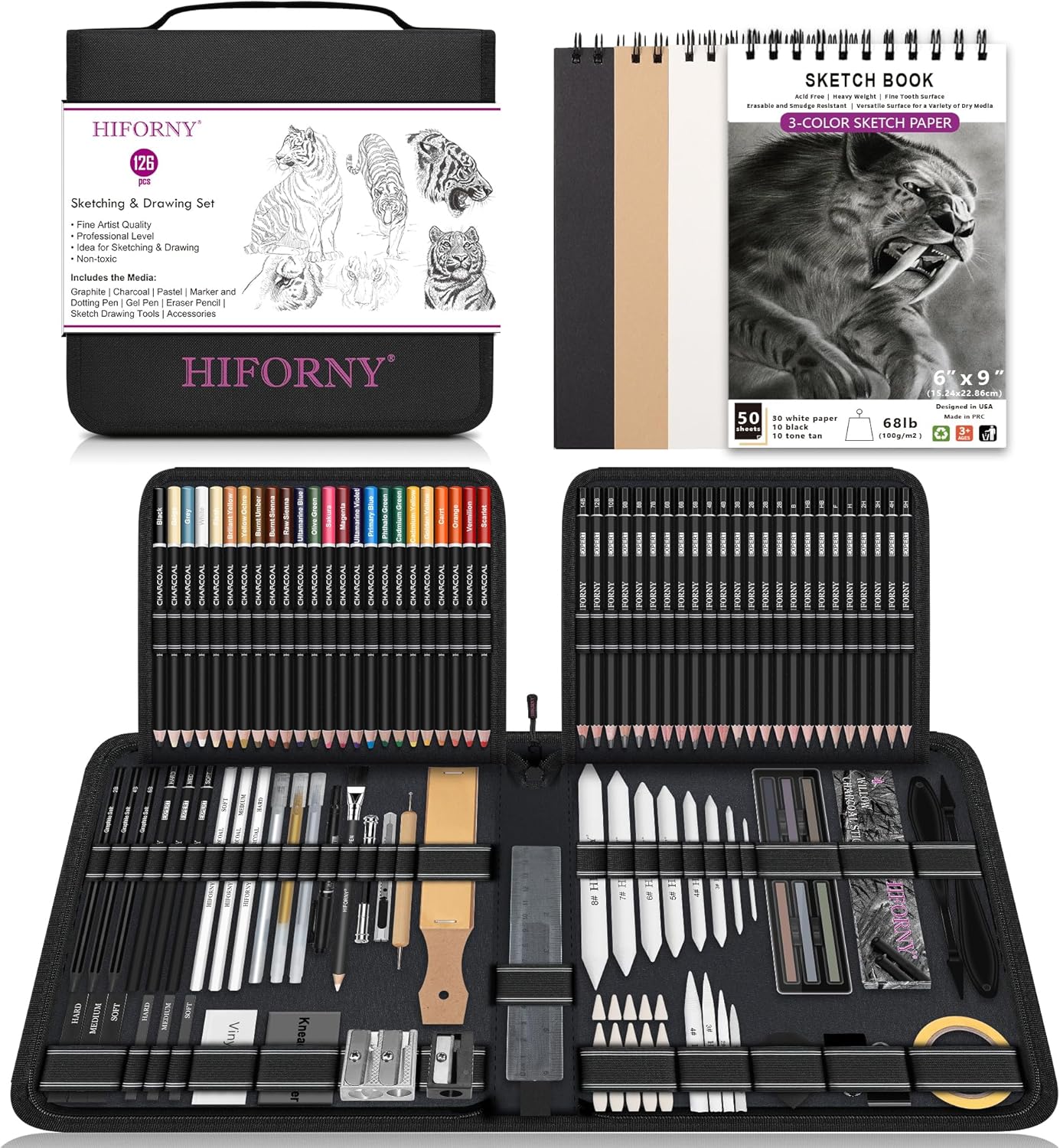 HIFORNY 126 PCS Drawing Kit for Artists with Sketchbook & Tools