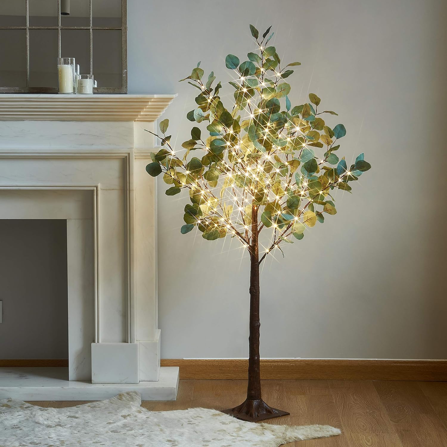 Lighted Eucalyptus Tree 4FT with 160 Fairy Lights for Decor