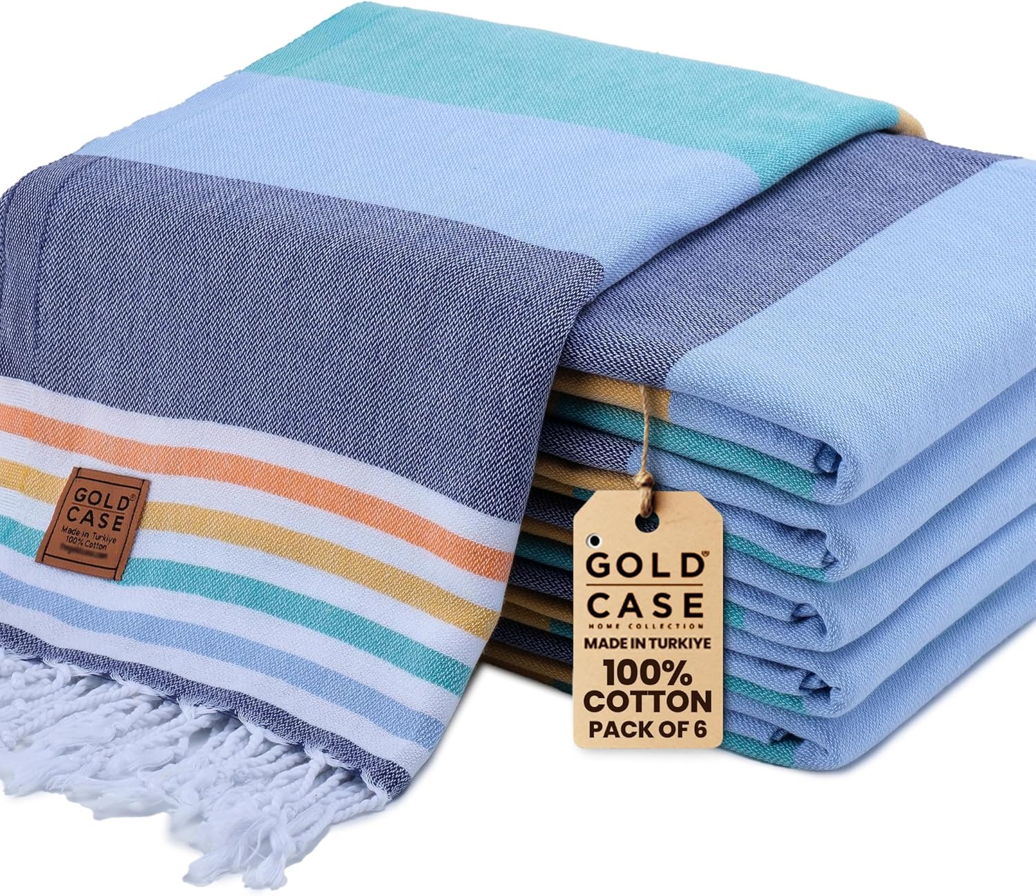 Gold CASE Turkish Beach Towel Set of 6 - 100% Cotton