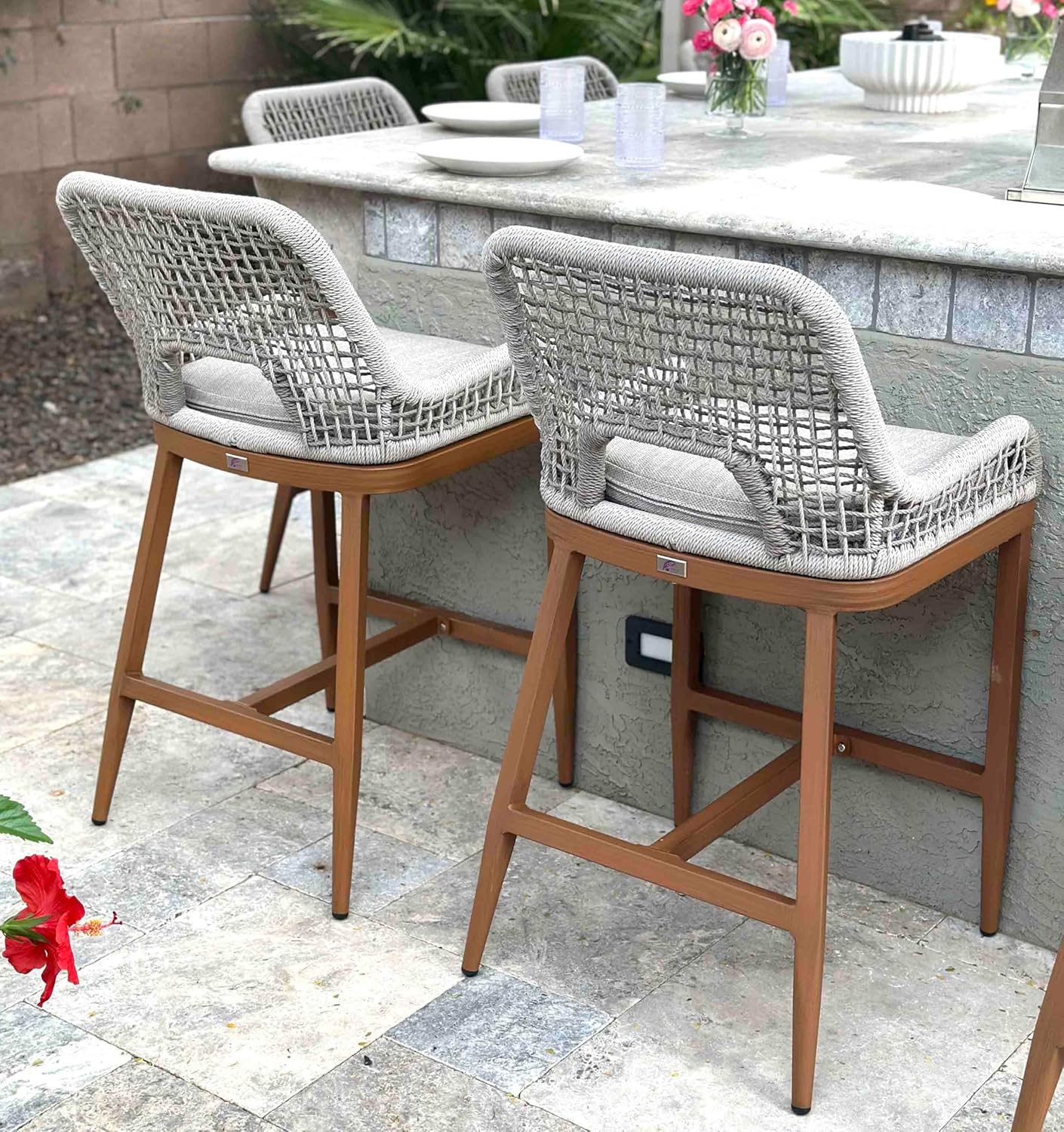 Stylish Outdoor Bar Stools Set of 2 with Cushions for Comfort