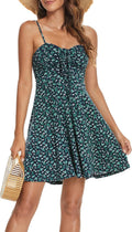 Spaghetti Strap Floral Mini Dress - Ruched Drawstring Sundress